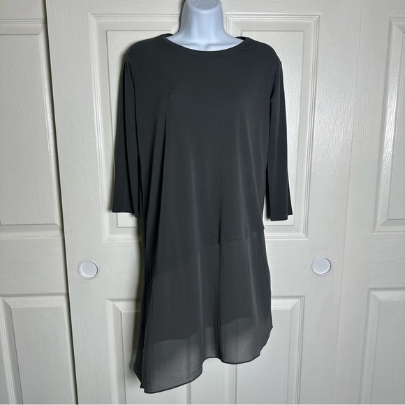 Eileen Fisher XXS 100% Silk Crepe Tunic Asymmetrical Blouse Top Long Sleeve Fall - Picture 1 of 13